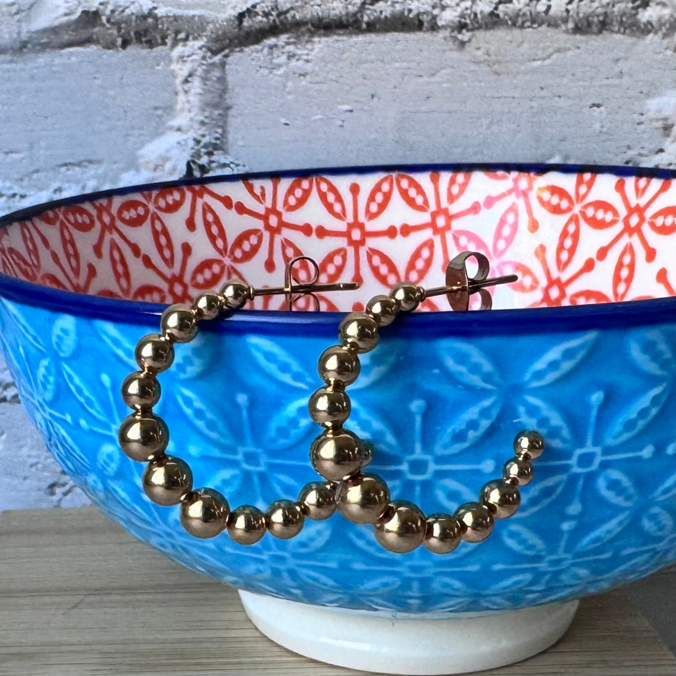 Beaded Gold Hoop - Large, 18k plated stainless