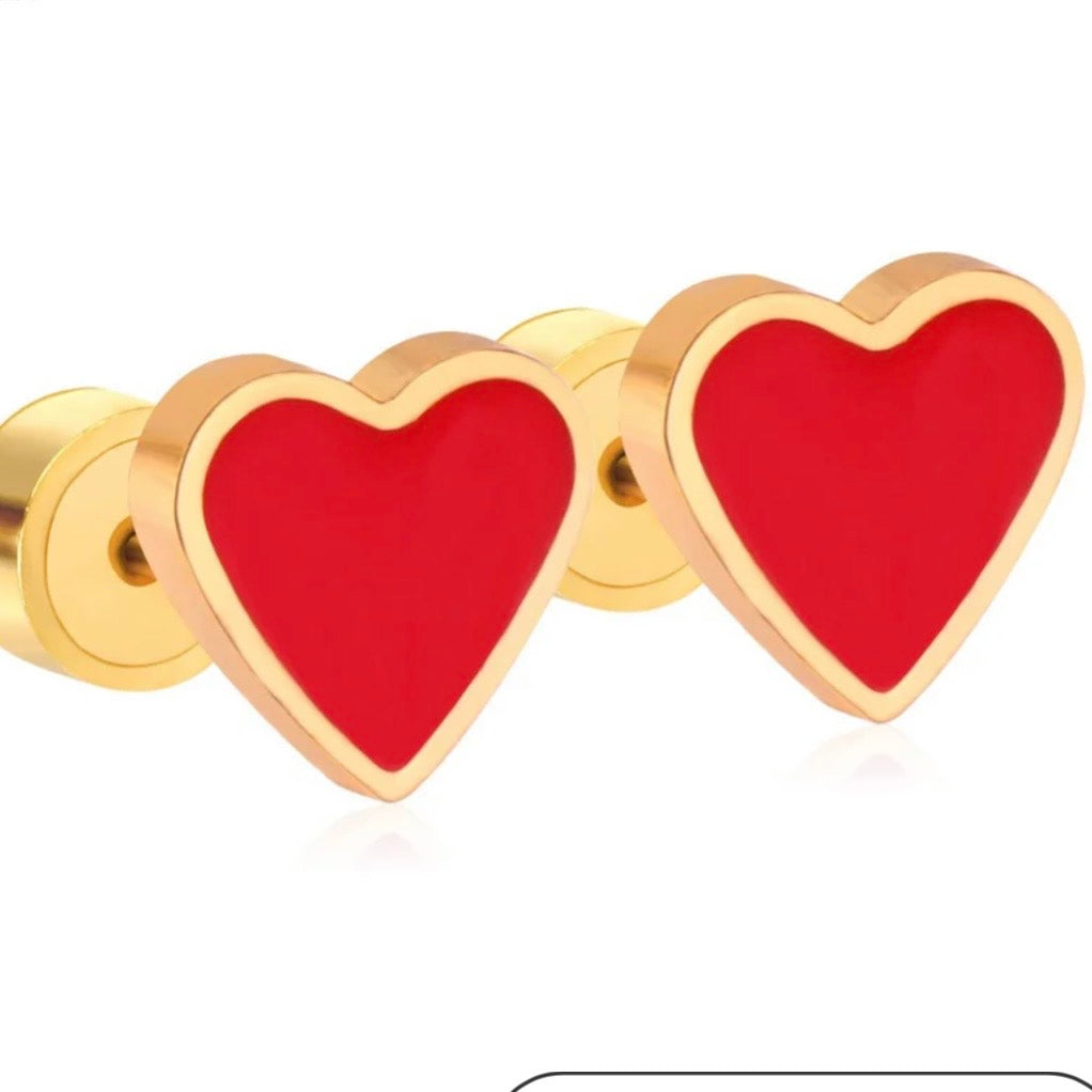 Red or Pink Heart Post Earrings