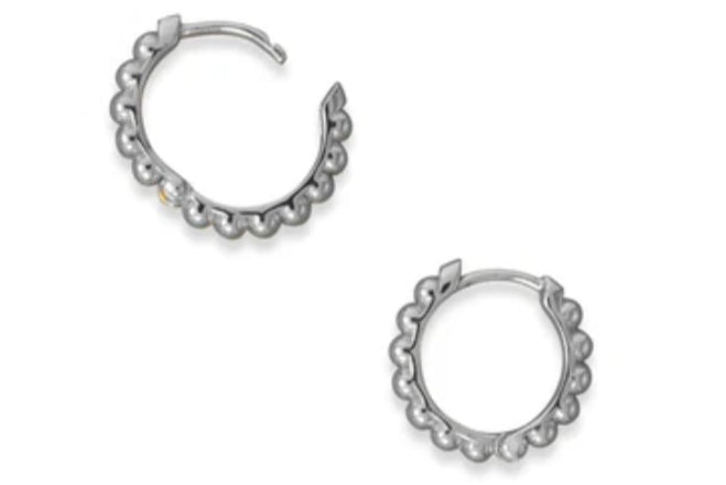 Beaded Click Hoop Silver