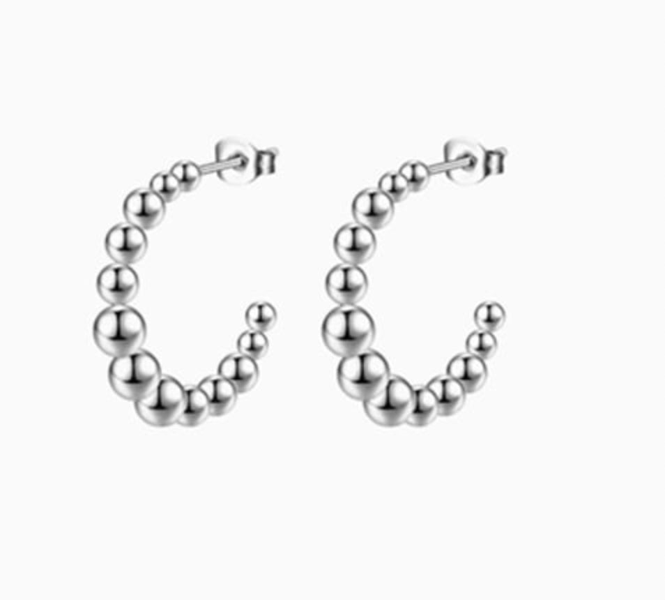 Beaded Silver Hoop - Large, Titanium Steel